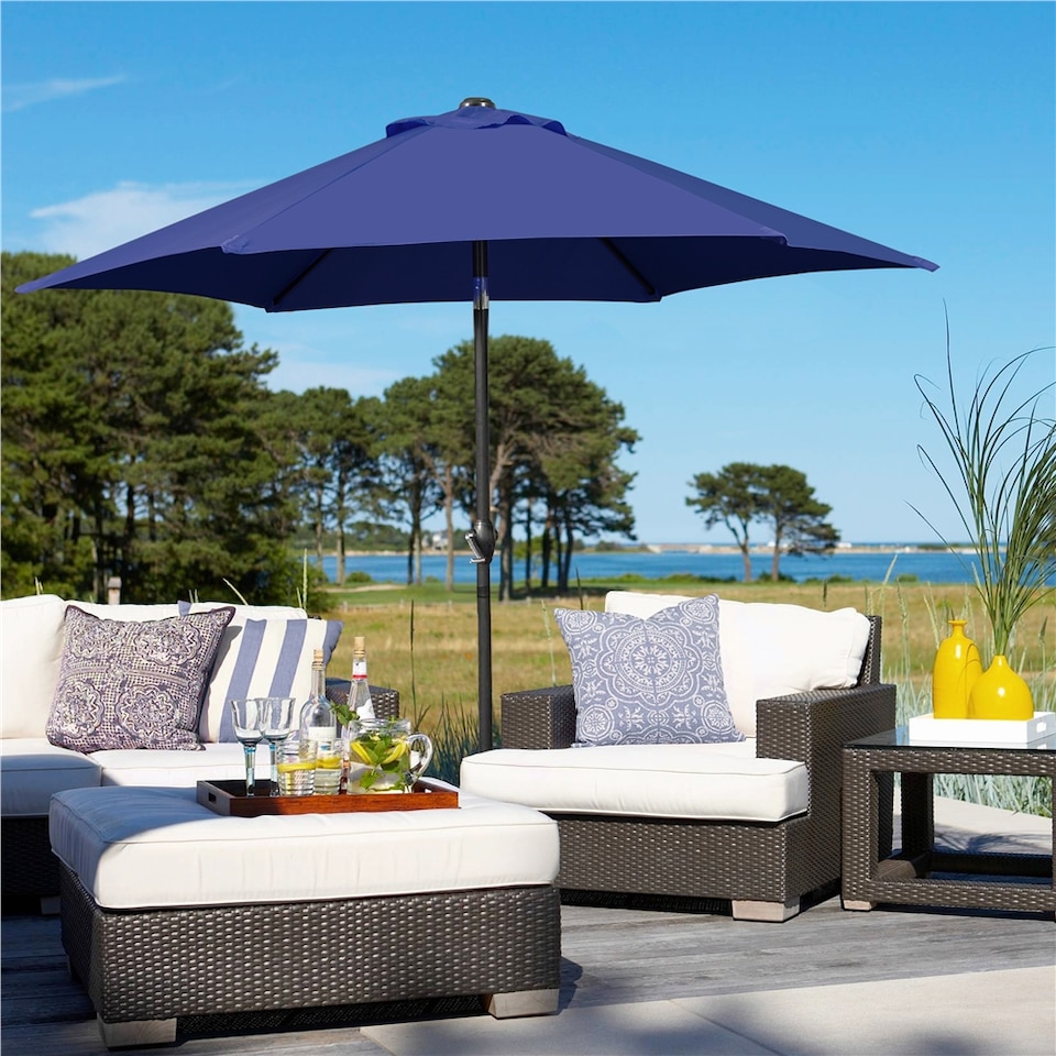 image 1 of Yaheetech 230 cm Patio Umbrella with 6 Ribs Push Button Tilt and Crank-Navy Blue