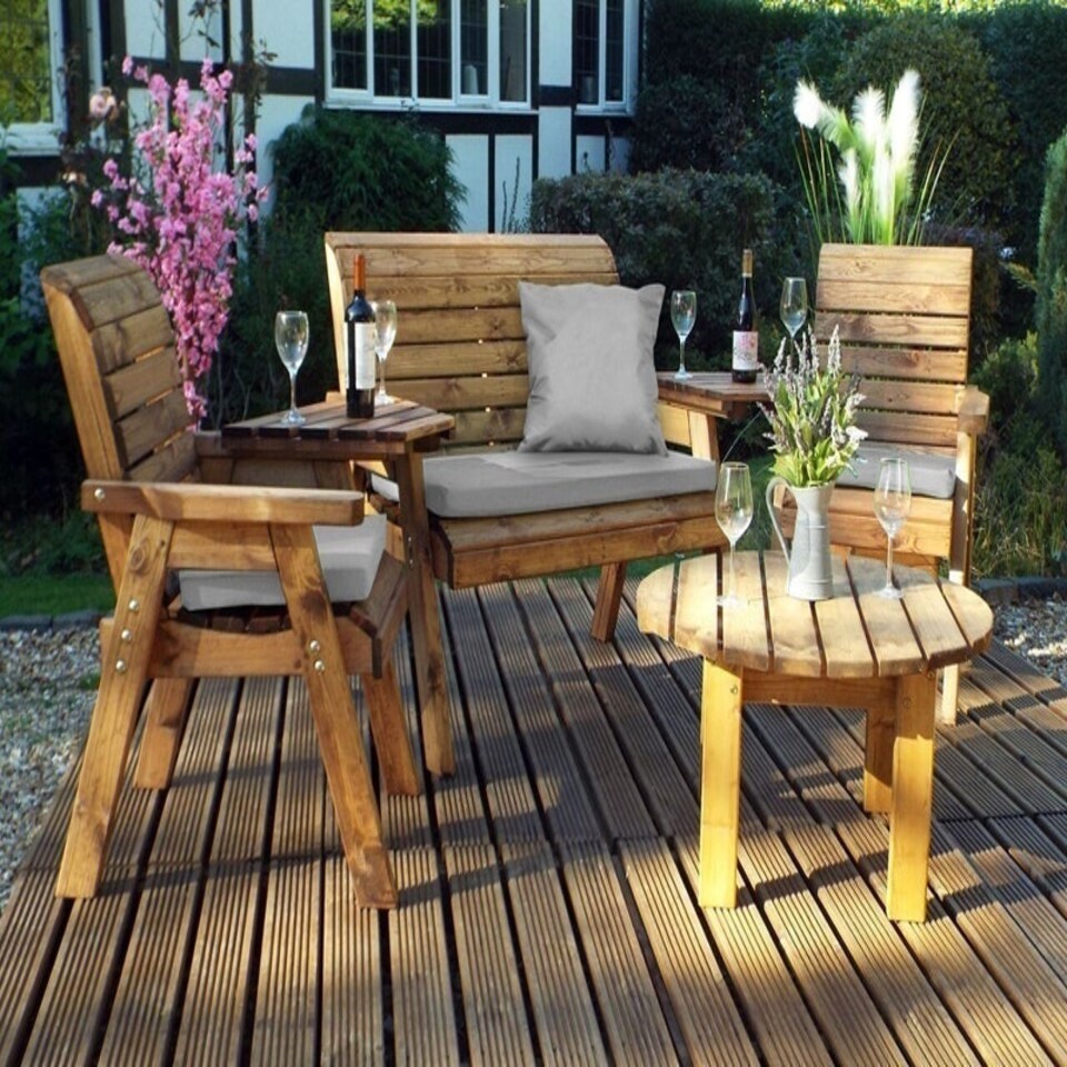 Four Seater Set Round with Cushions - W310 x D150 x H98 - Fully Assembled - Grey