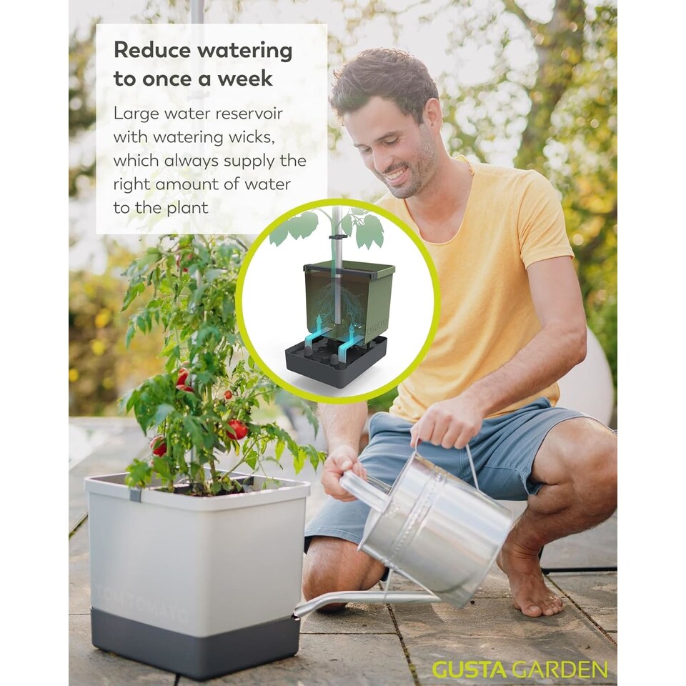 image 1 of Gusta Garden Tom Tomato Tomato Pot Light Grey- Planter with Climbing Aid, Self-Watering System & Plant Clips - 4.5L Water Reservoir & 20L Soil Capacity