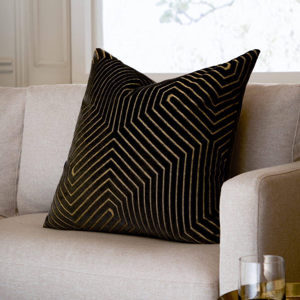 image 1 of Paoletti Evoke Cut Velvet Cushion | Black | Black | 55 x 55cm | 1