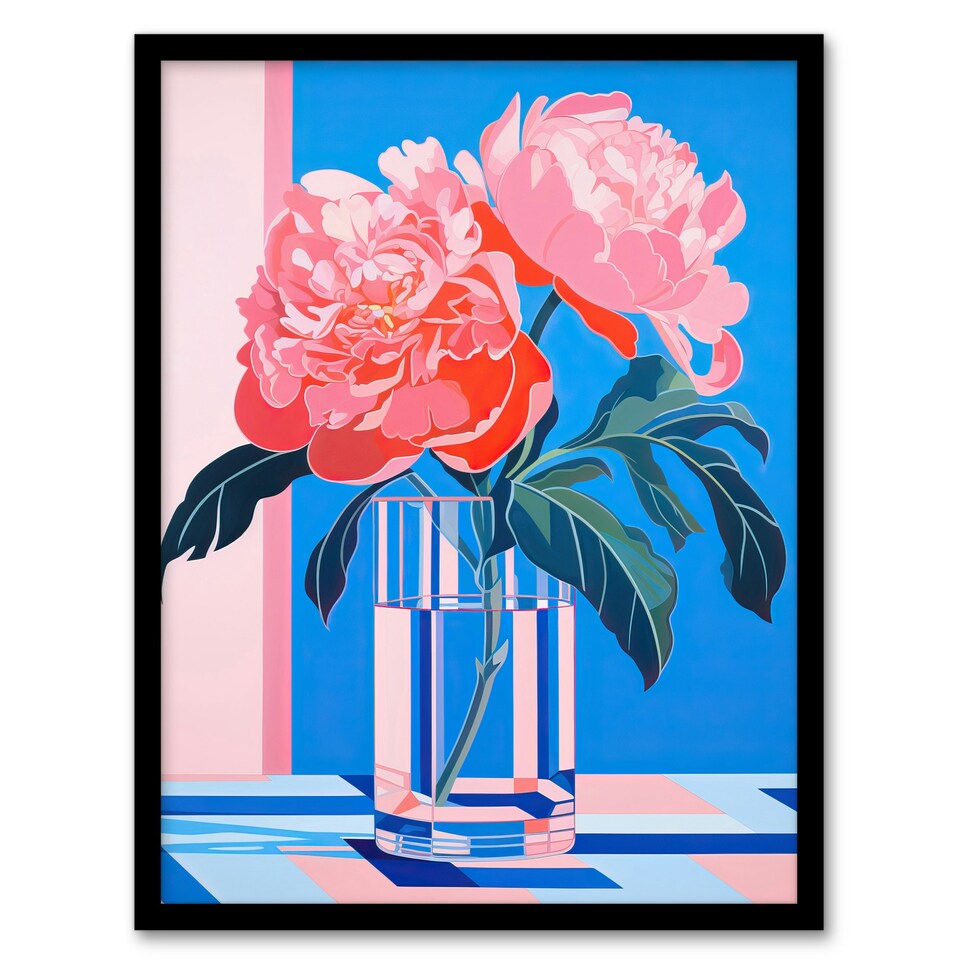 image 1 of Perfect Peonies Flower Blooms Glass Vase Home Decor Black Framed Wall Art Print A4