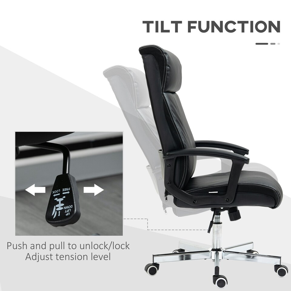 image 1 of Vinsetto Massage Office Chair PU Leather Computer Chair w/ Tilt Function Black