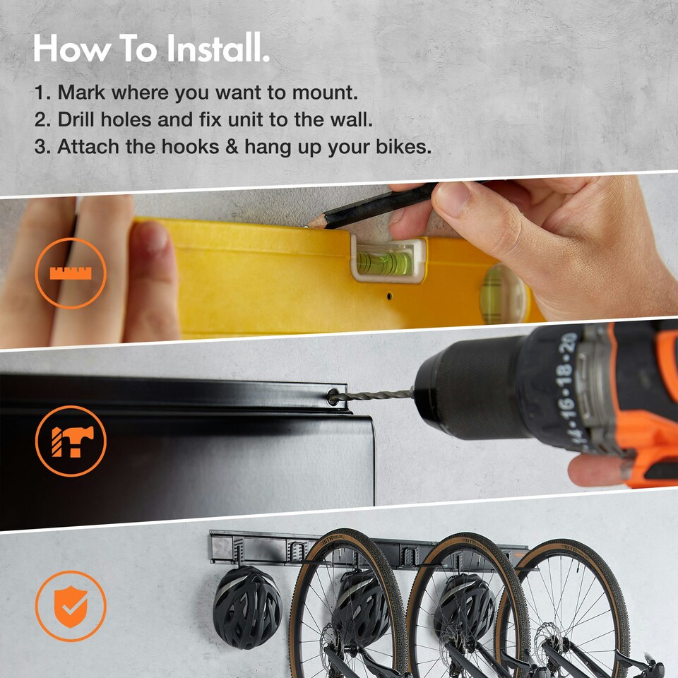 image 1 of VonHaus Set of 3 Helmet and Bike Wall Mounts for Garage