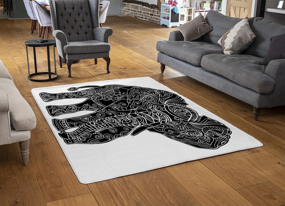 image 1 of Elephant Silhouette Designer Rug | Multi
