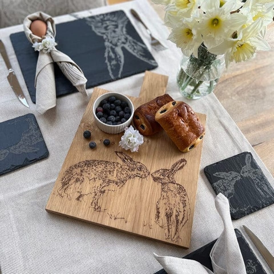 image 1 of The Just Slate Company Kissing Hares Medium Oak Serving Paddle