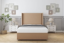 Sloomy Devonshire Latte Dumfries Divan Bed With Mattress 2 Drawers Footend With 54" Wingback Headboard 4' Small Double | Brown | Latte | Small Double | 1