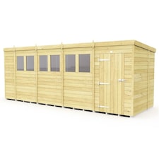 18 x 6 Feet Pent Shed - Single Door With Windows - Wood - L178 x W533 x H201 cm | Brown