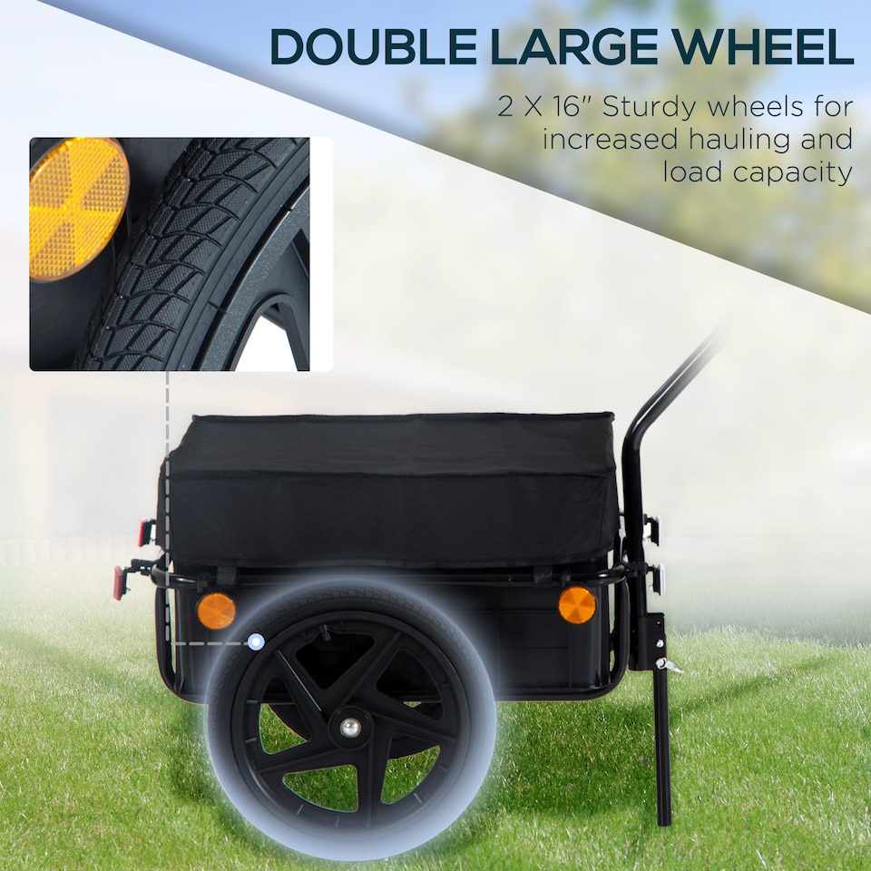image 1 of HOMCOM Cargo Trailer Bike Trolley Cart with Handle Removable Rain Cover 70L
