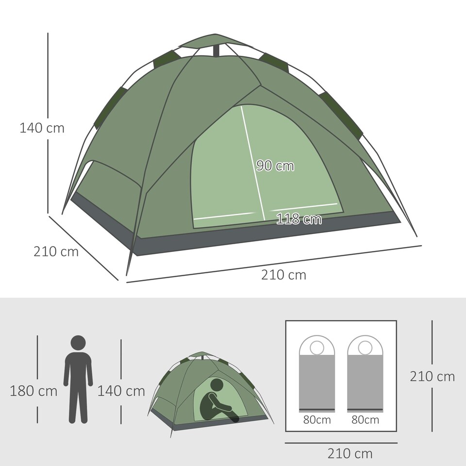 image 1 of Outsunny 2 Man Pop Up Tent Camping Festival Hiking Family Travel Shelter