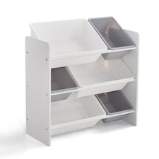 Wooden Toy Storage Unit with 6x Removable Toy Boxes - Children's Toy Organiser, 3 Shelves | White | One Size | 1