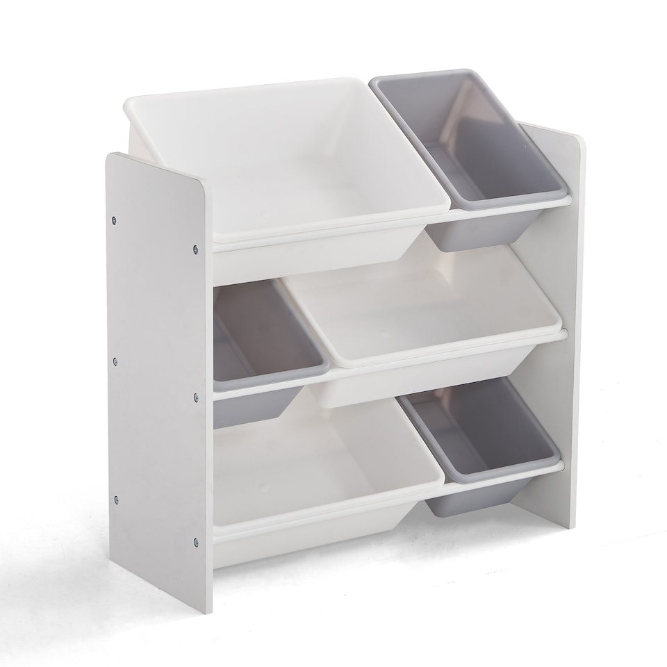 image 1 of Wooden Toy Storage Unit with 6x Removable Toy Boxes - Children's Toy Organiser, 3 Shelves | White | One Size | 1
