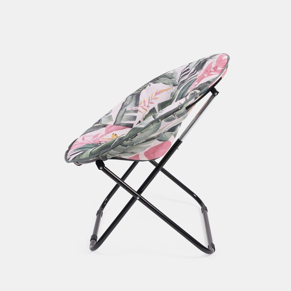 image 1 of OHS Tropical Print Portable Lightweight Folding Soft Plush Padded Outdoor Garden Travel Camping Moon Chair Green