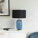 image 1 of ValueLights Leigh Black Fabric Drum Shade with Navy Blue Glass and Gold Trim Table Lamp with Bulb