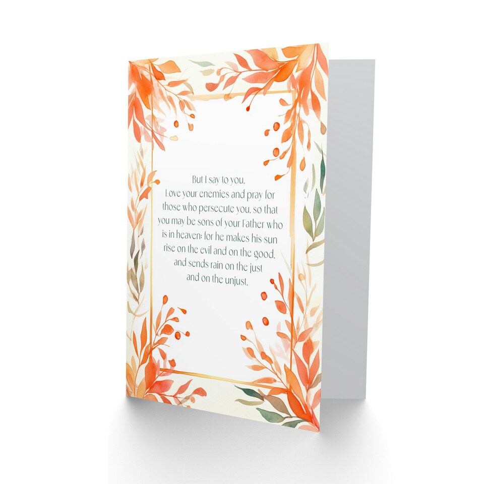 image 1 of Love Your Enemies Sermon on the Mount Orange Floral Christian Birthday Card