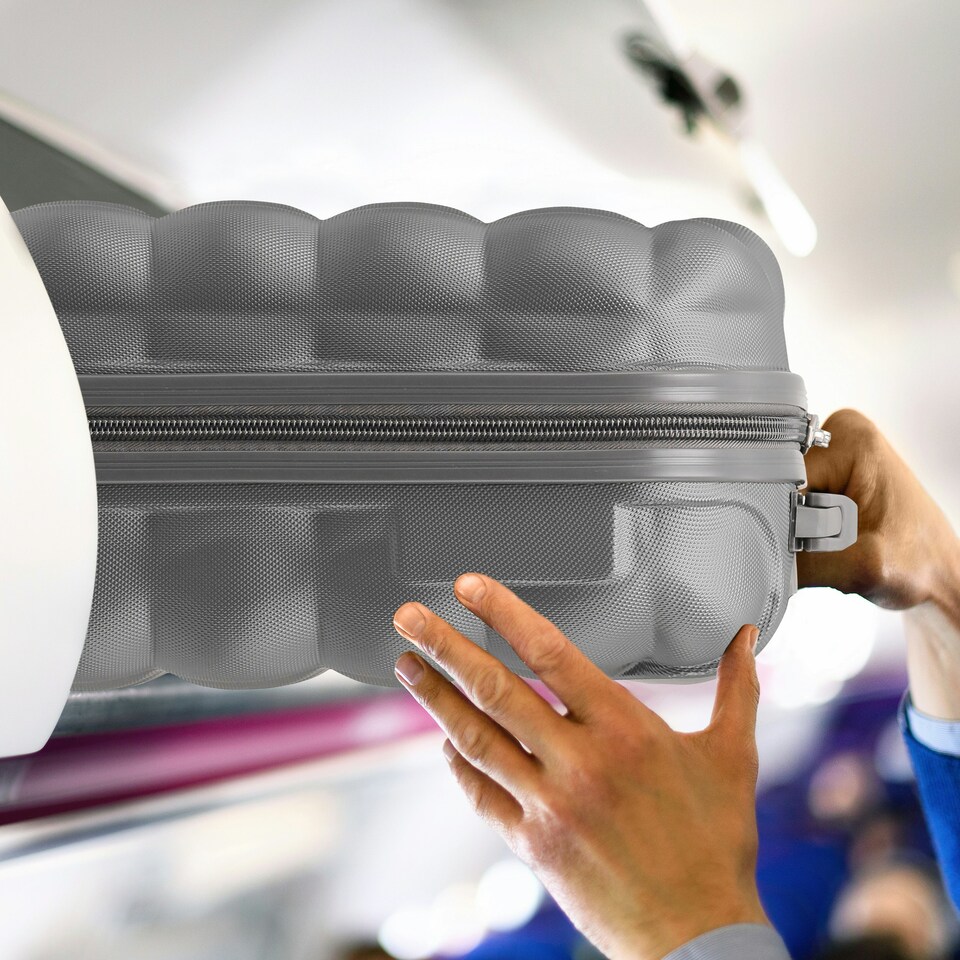 image 1 of Flight Knight Bubble Suitcase - Ryanair easyJet Jet2 Approved - 8 Wheel Carry Cabin Hardcase 55x35x20cm Grey | Charcoal | Cabin Bag