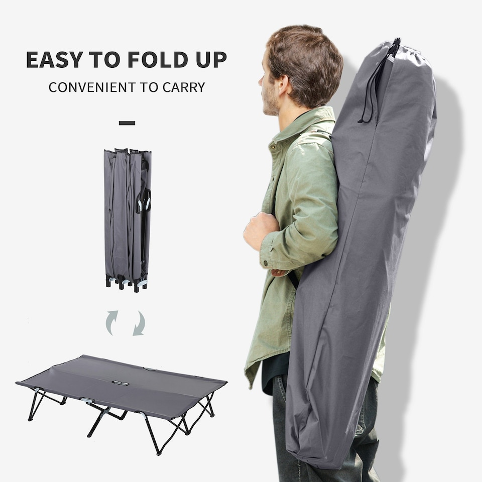 image 1 of Outsunny Double Camping Folding Cot Outdoor Portable Sleeping Bed, Grey
