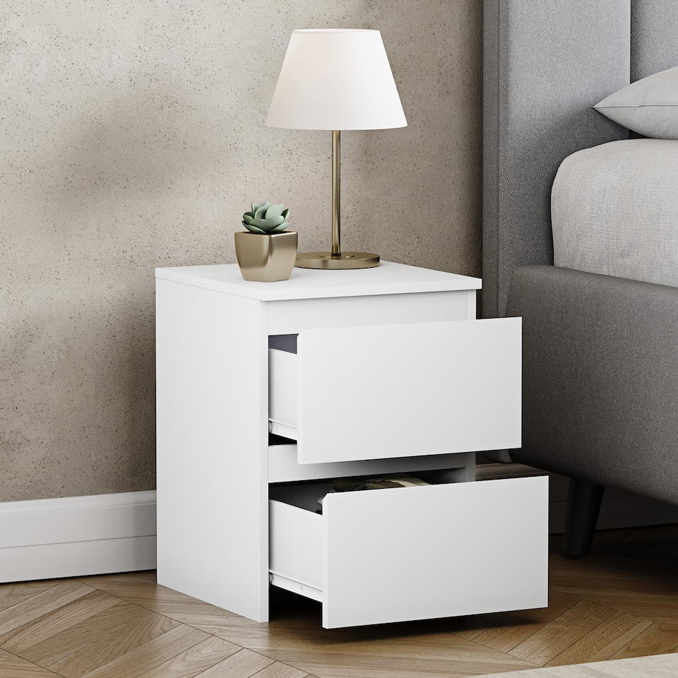 image 1 of Vida Designs Denver 2 Drawer Bedside Chest Cabinet Table Nightstand, White
