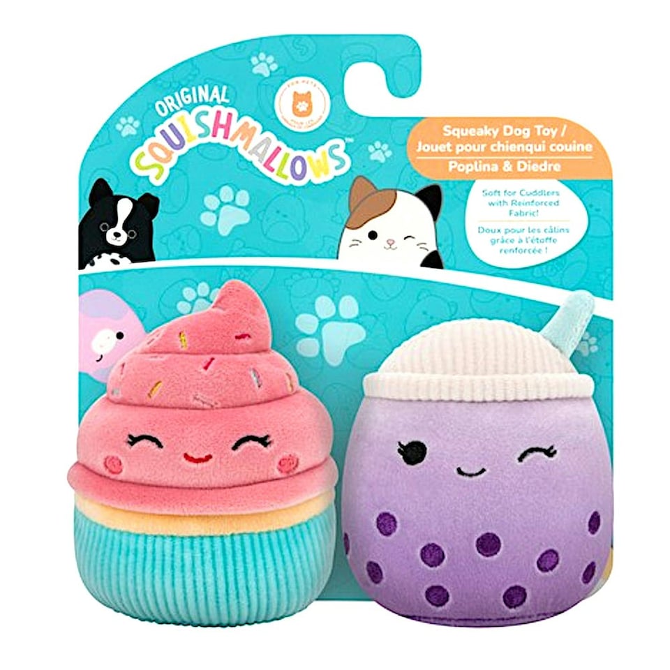 image 1 of Squishmallows Squeaky Plush Dog Toys Poplina & Diedre