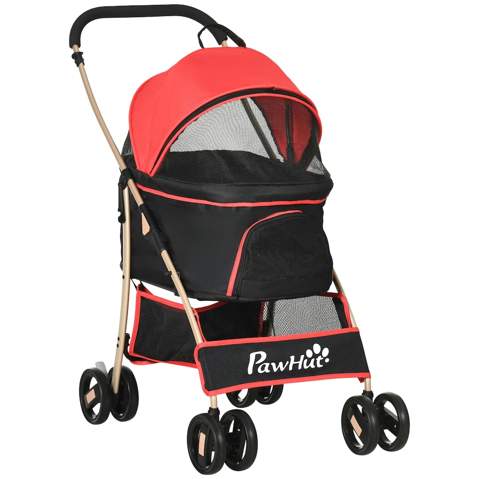 image 1 of PawHut 3 In 1 Pet Stroller, Detachable Dog Cat Travel Carriage - Red