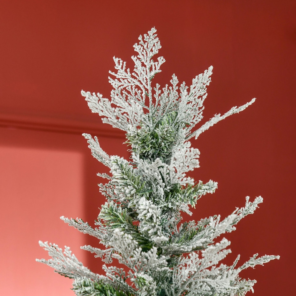 image 1 of HOMCOM 7 Foot Snow Flocked Artificial Christmas Tree Holiday with Pencil Shape