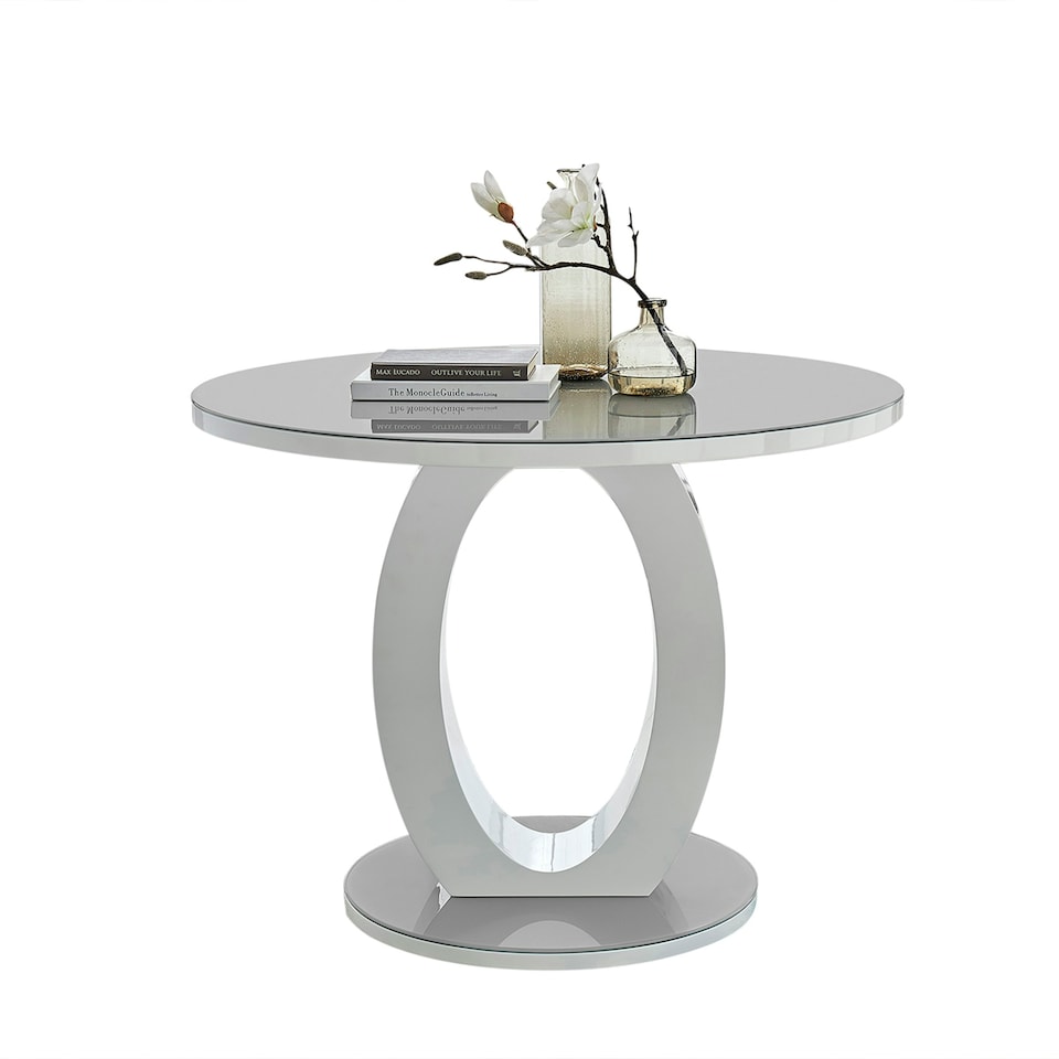 image 1 of Furniturebox Giovani Grey White High Gloss And Glass 100cm Round Dining Table