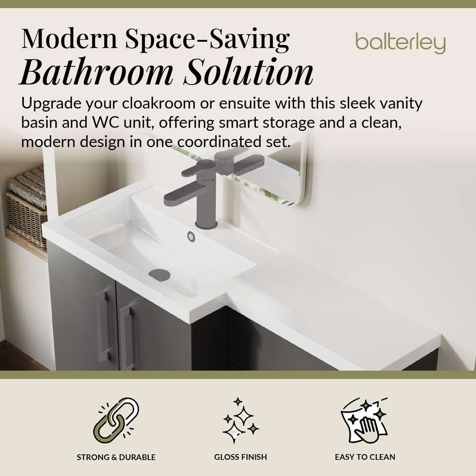 image 1 of Balterley Left-Hand Bathroom Vanity and WC Unit Combination with Basin, with Handles | Grey | Gloss Grey