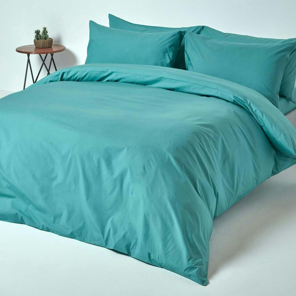 image 1 of Homescapes Teal Cotton Duvet Cover Set - 200 Thread Count - Single N/A | Single