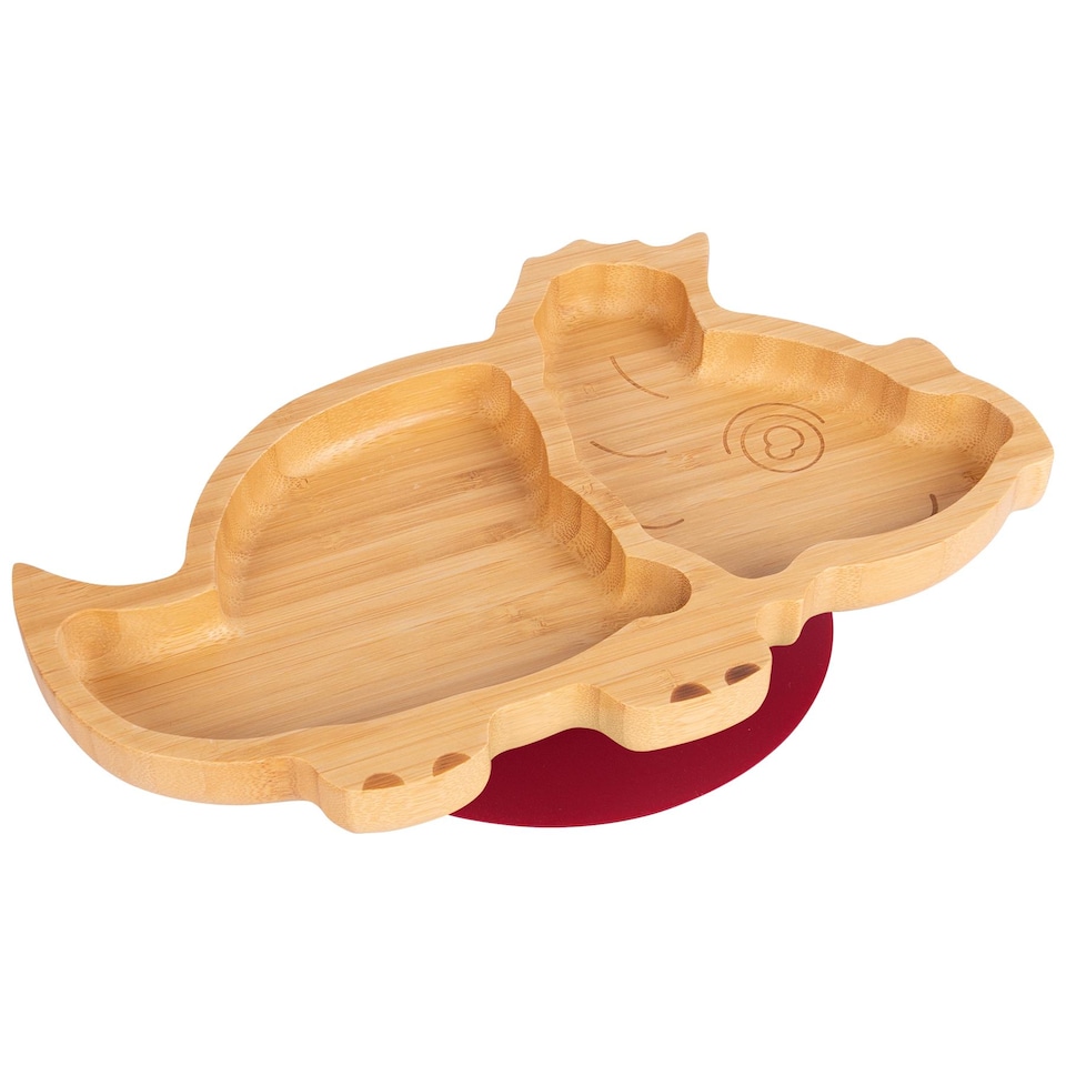 image 1 of Tiny Dining Bamboo Suction Plate - Dinosaur/Red - Divided Non-Slip Bamboo Self-Feeding Baby Weaning Plate | Red | Red