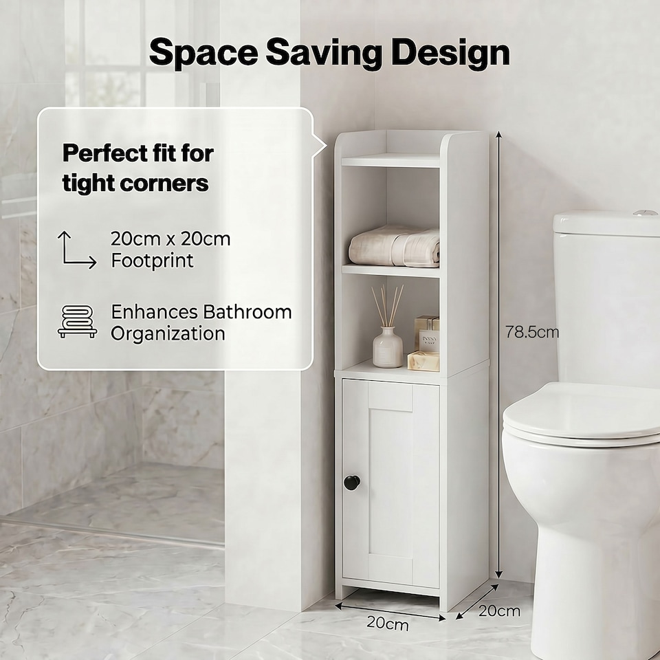 image 1 of Levede Bathroom Cabinet Slim Corner Storage Adjustable Shelves PB MDF White