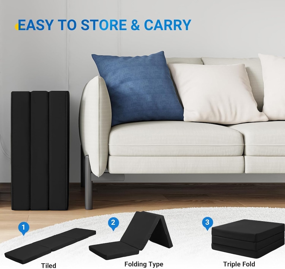 image 1 of Tri Fold Fold Out Z Bed Futon Sofa Chair Mattress