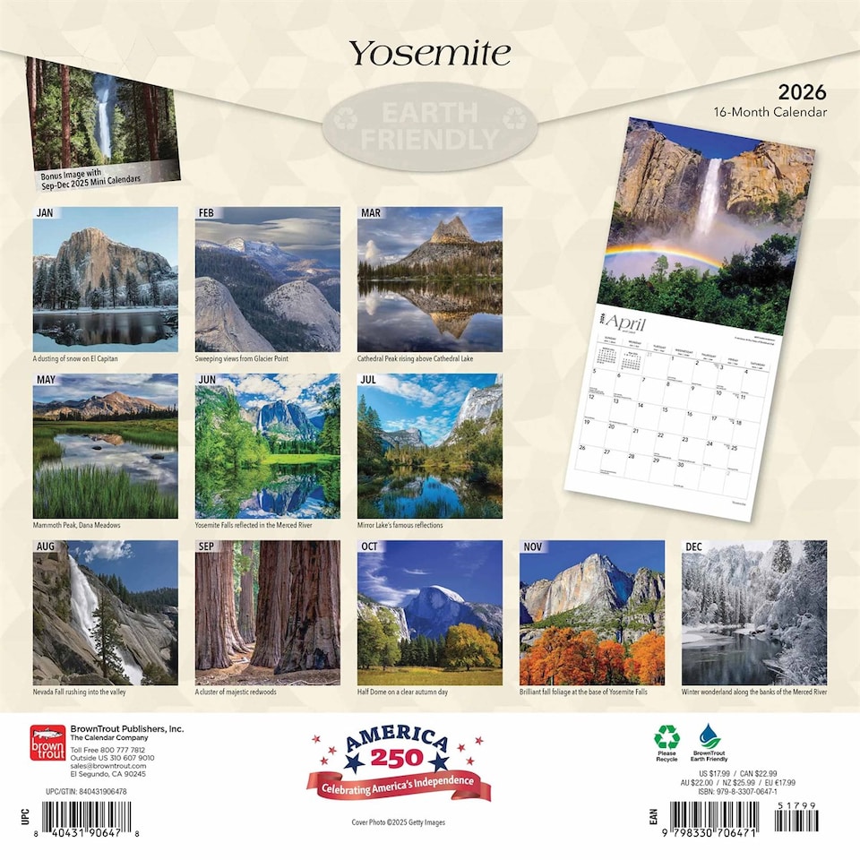 image 1 of Yosemite Calendar 2026, Wall Calendars, Month To View, Travel, Gift