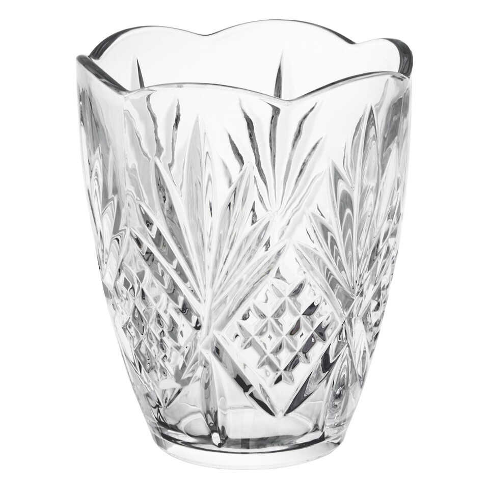 image 1 of Interiors By Premier Modern Crystal Scalloped Vase,Unique Clear Embossed Cylinder Vase,Fluted Design Decorative Vase  For Décor Clear