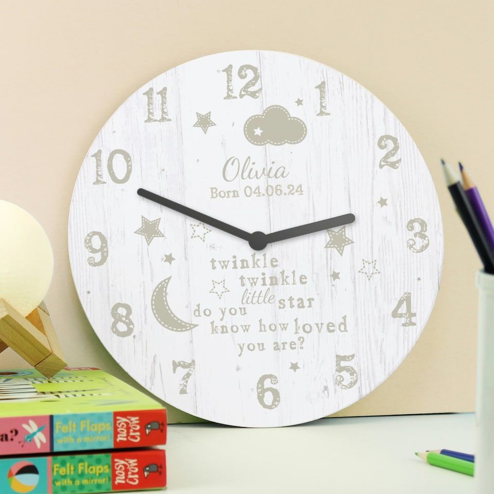 image 1 of Personalised Twinkle Twinkle Shabby Chic Large Wooden Clock