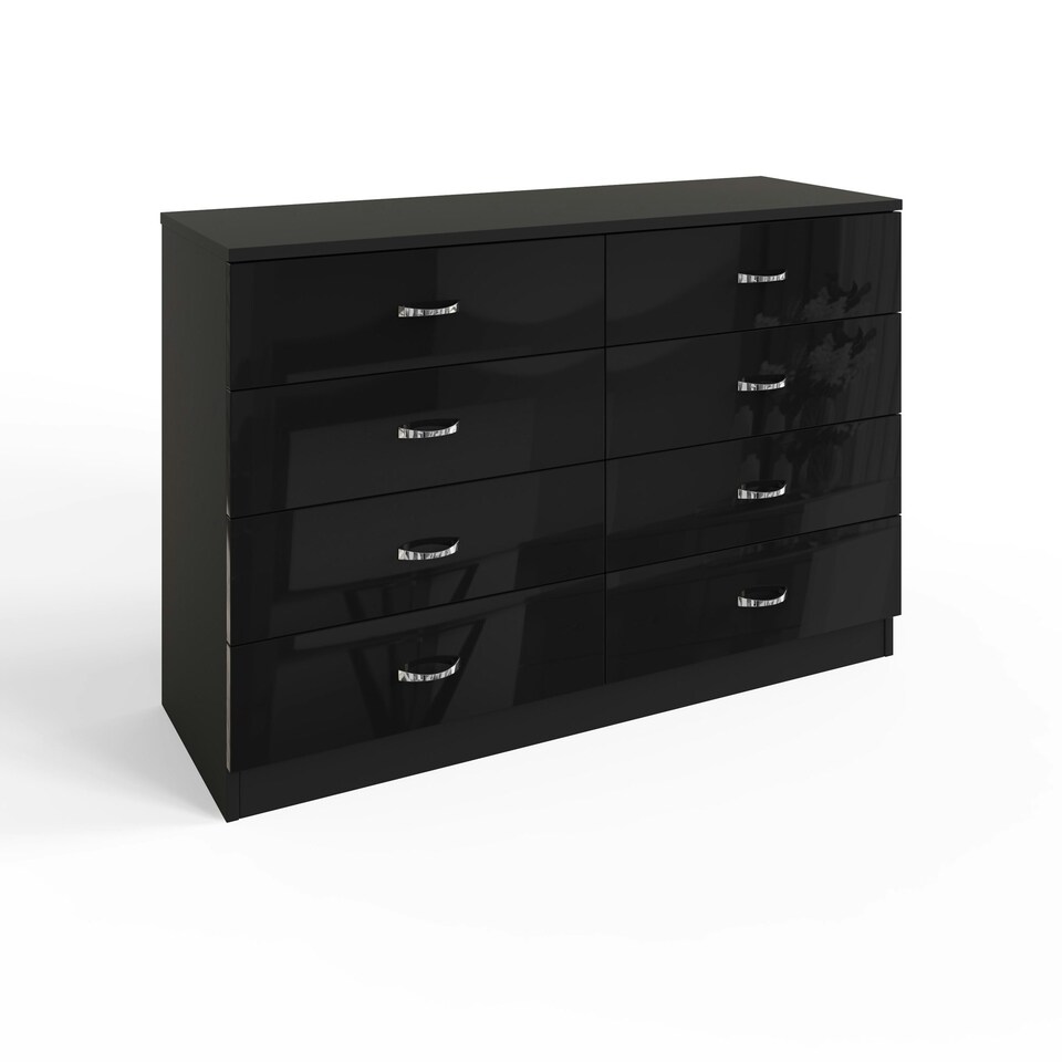 image 1 of FWStyle Chilton 8 Drawer Chest Of Drawers - Black Gloss Front