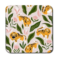 cute tigers and tropical leaves and flowers (Coaster)
