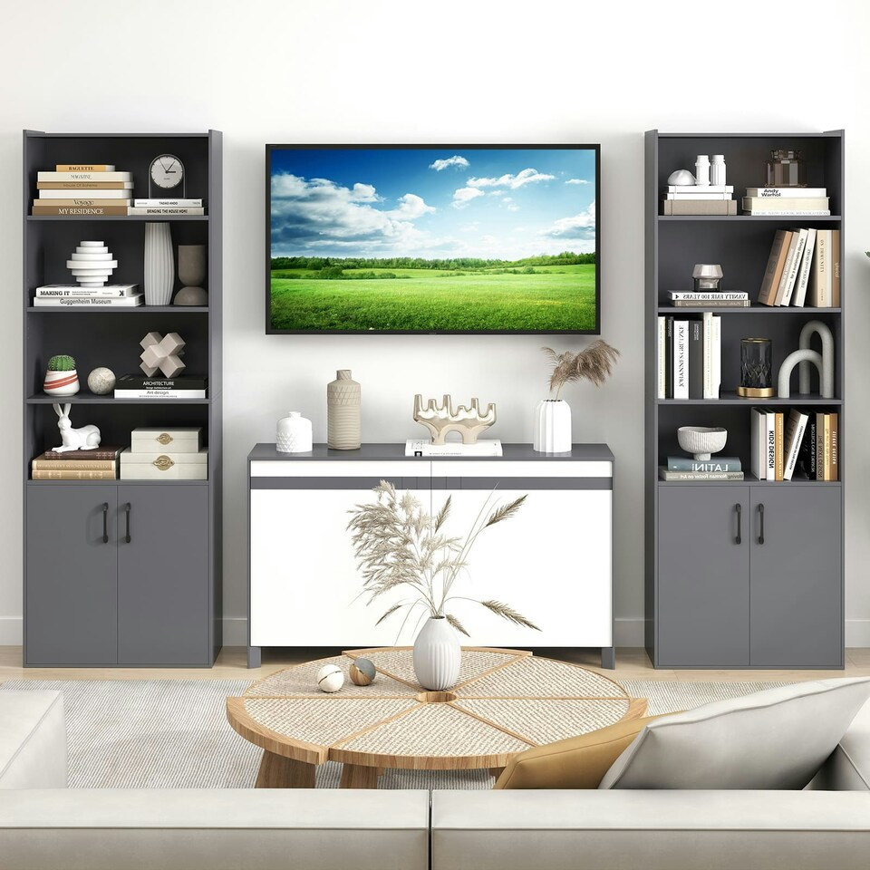 image 1 of COSTWAY 178 CM Bookcase 6-tier Modern Style Storage Grey Grey