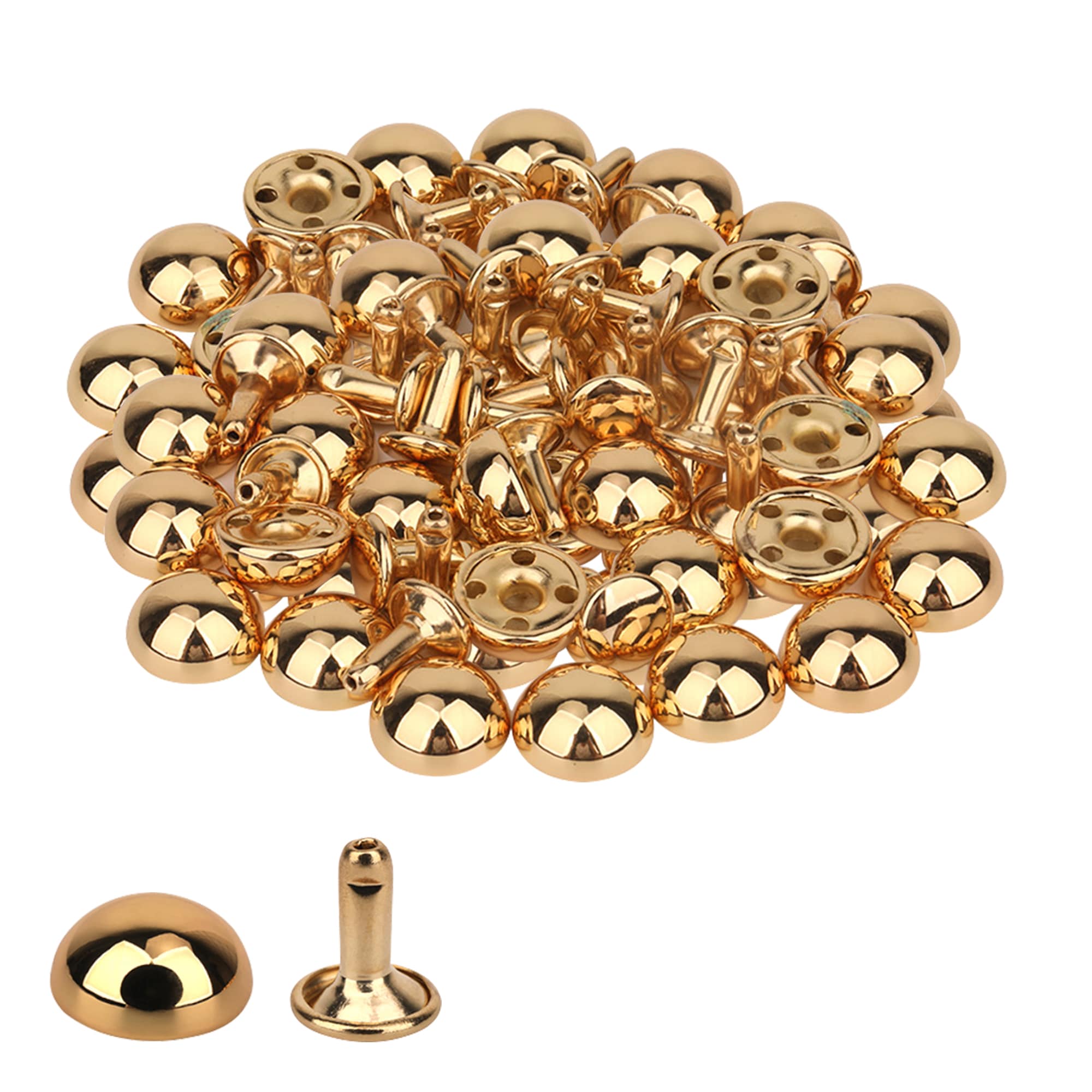 Neel Blue 15mm Dome Shaped Bag Feet Rivets with 9mm Round Studs - 25pcs in Gold