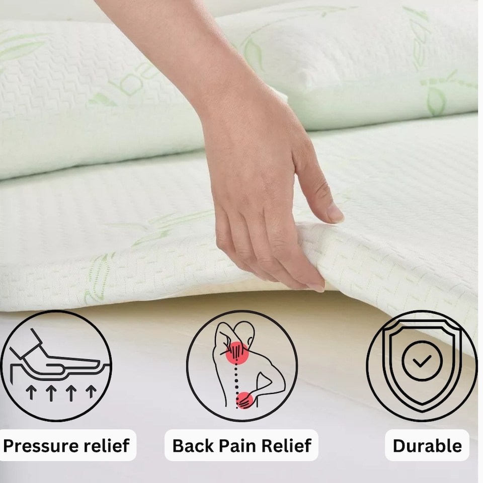 image 1 of 2 inch - 5cm Memory Foam Mattress Topper for Small Double Bed With Removable and Washabel Bamboo Zip Cover and Elastic Strap