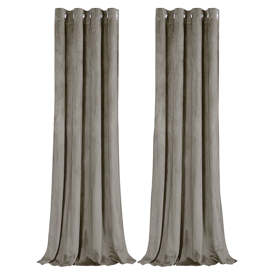 image 1 of Dark Taupe Velvet Darkening Eyelet Curtains - 46x63 Inch Drop - Pair | Cream | One Size