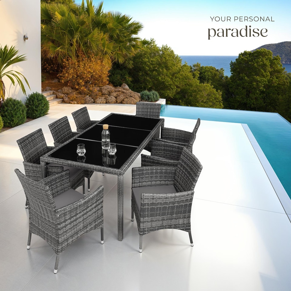 image 1 of Garden Furniture Set Almansa - 8 chairs, dining table, with protective cover | Grey | mottled grey/grey | 60 x 55 x 83 cm | 1