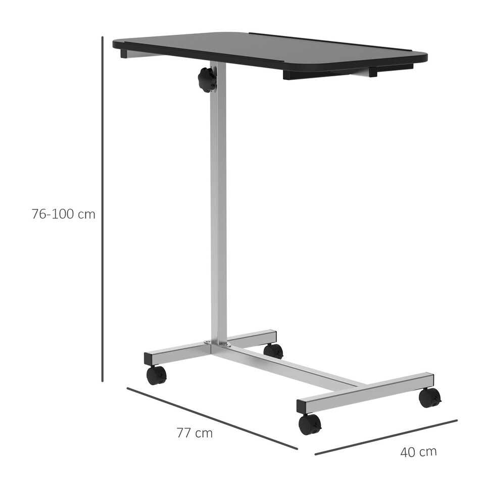 image 1 of HOMCOM Height Adjustable Over Bed Table with Wheels, C Shaped Laptop Desk, Portable Hospital Bed Table for Living Room, Bedroom, Black