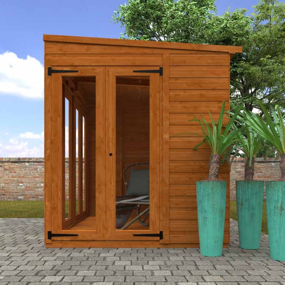 image 1 of 8x6 Flex Pent Full Pane Summerhouse 12mm Flex - L238.8 x W175 x H203 cm - Solid Wood/Softwood/Pine - Burnt Orange