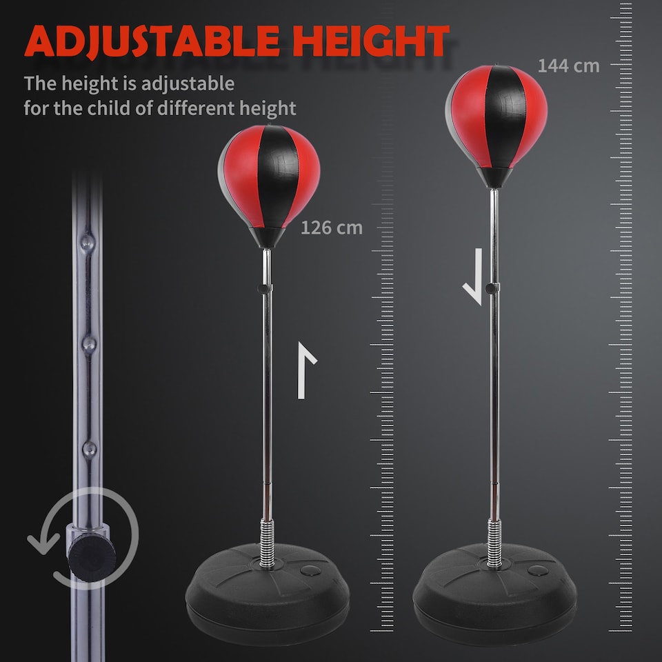 image 1 of HOMCOM Punching Bag with Stand, 126144 cm Height Adjustable Boxing Set Free Standing Speed Bag with Gloves and Air Pump for Teenagers Home Gym Workout