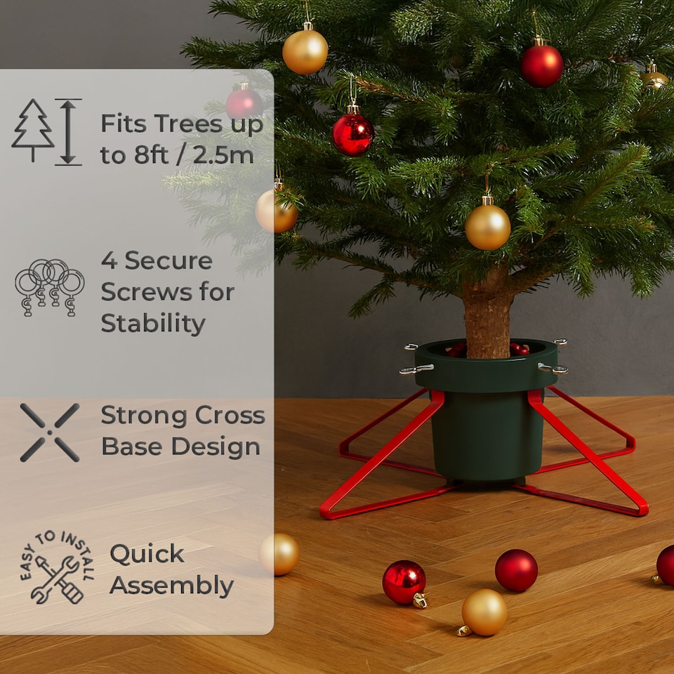image 1 of Neo Christmas Tree Stand for Real Trees up to 8ft Extra Large Heavy Duty Metal Base | Green | Green And Red