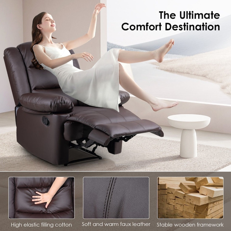 image 1 of Rattantree PU Leather Recliner Chair Manual Reclining Armchair