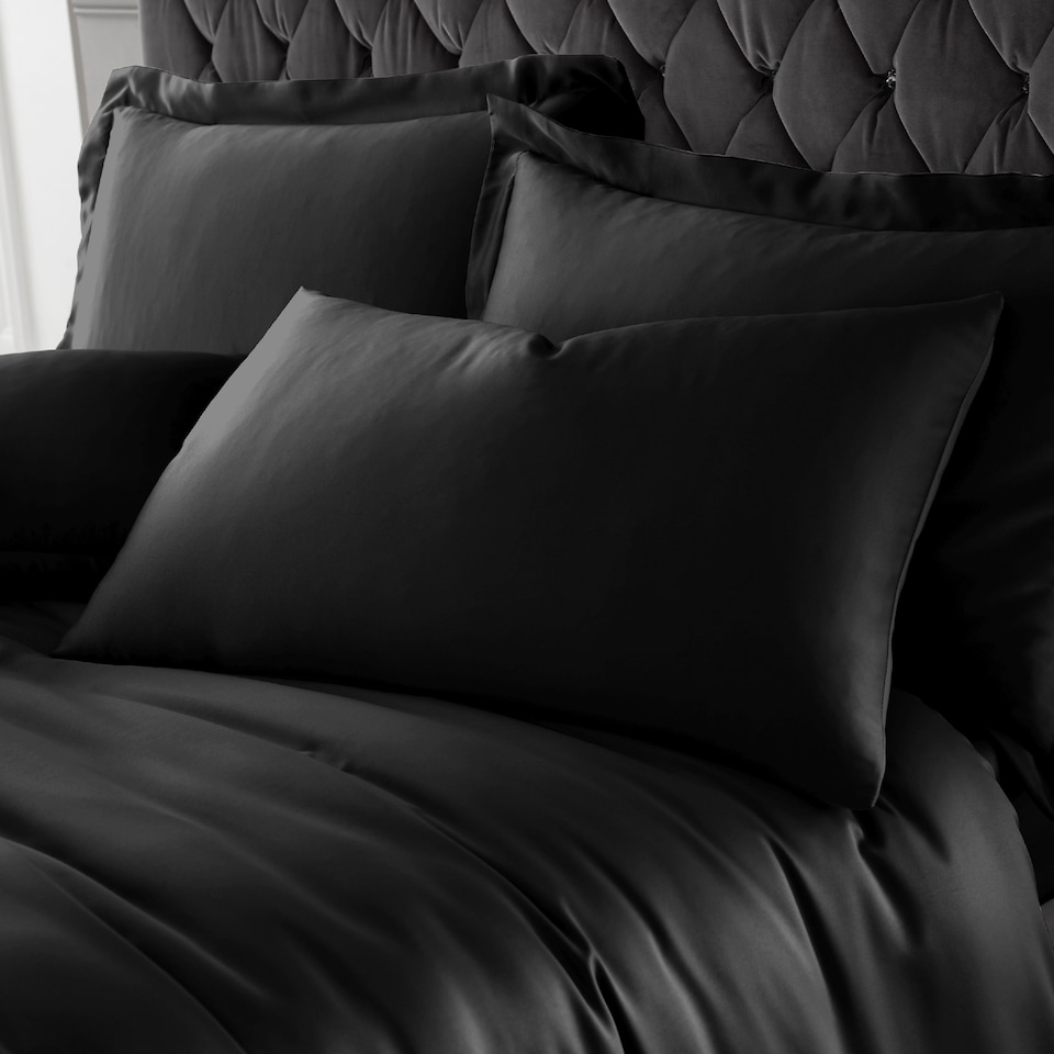 image 1 of Catherine Lansfield Silky Soft Satin Standard Pillowcase Pair | Black | Standard