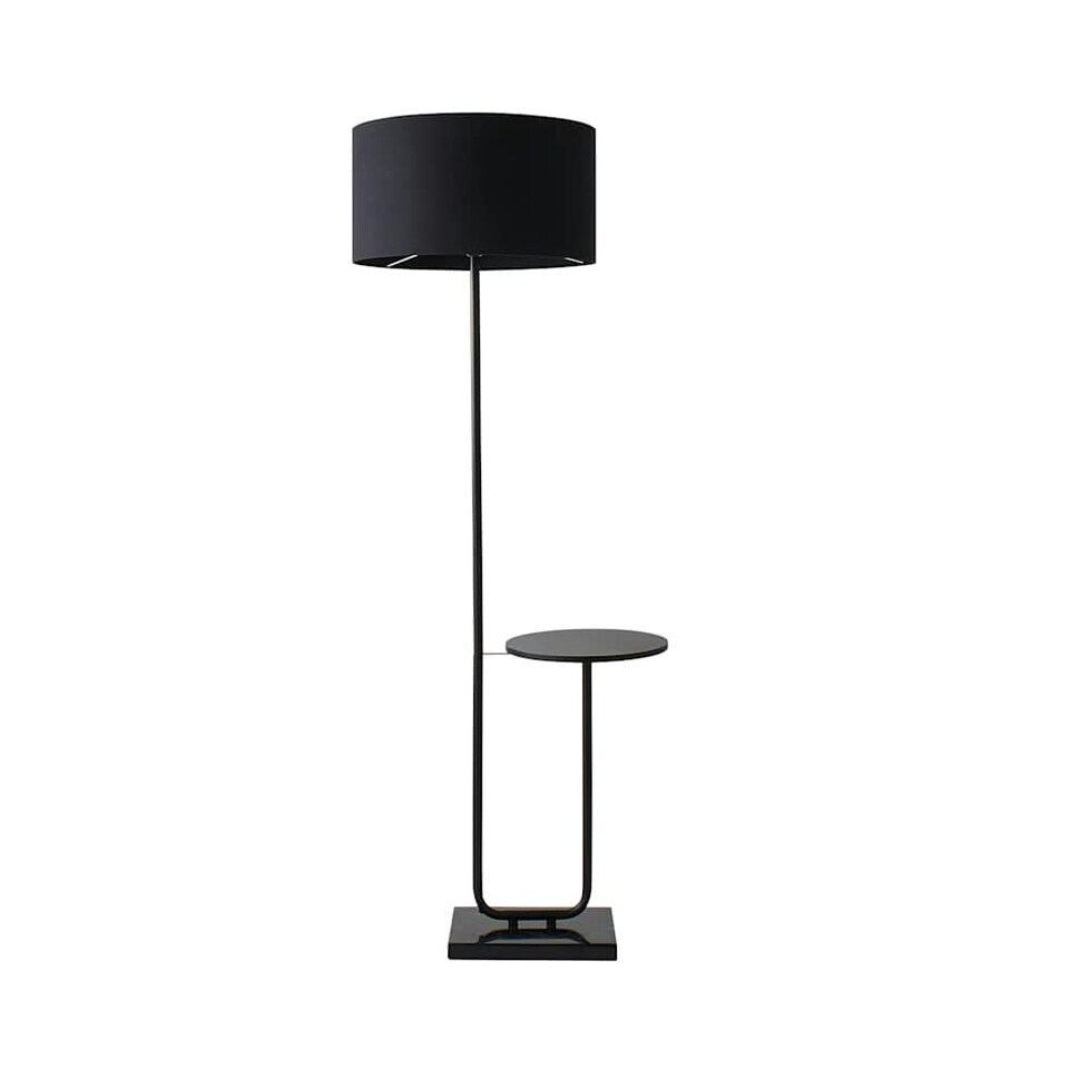 image 1 of ValueLights Large Matt Black Curved Stem Marble Floor Lamp Coffee Table Light - Black Shade + LED Bulb