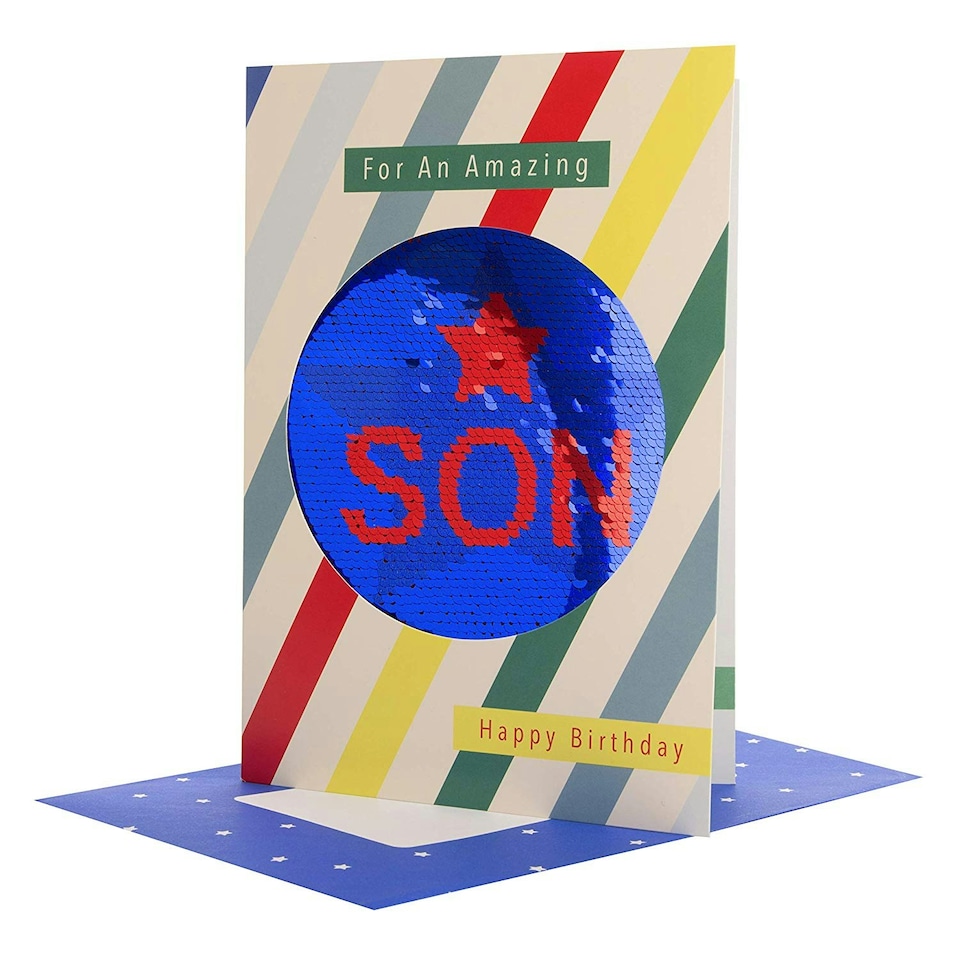 image 1 of Reversible Sequin Son Birthday Card 'Enjoy'