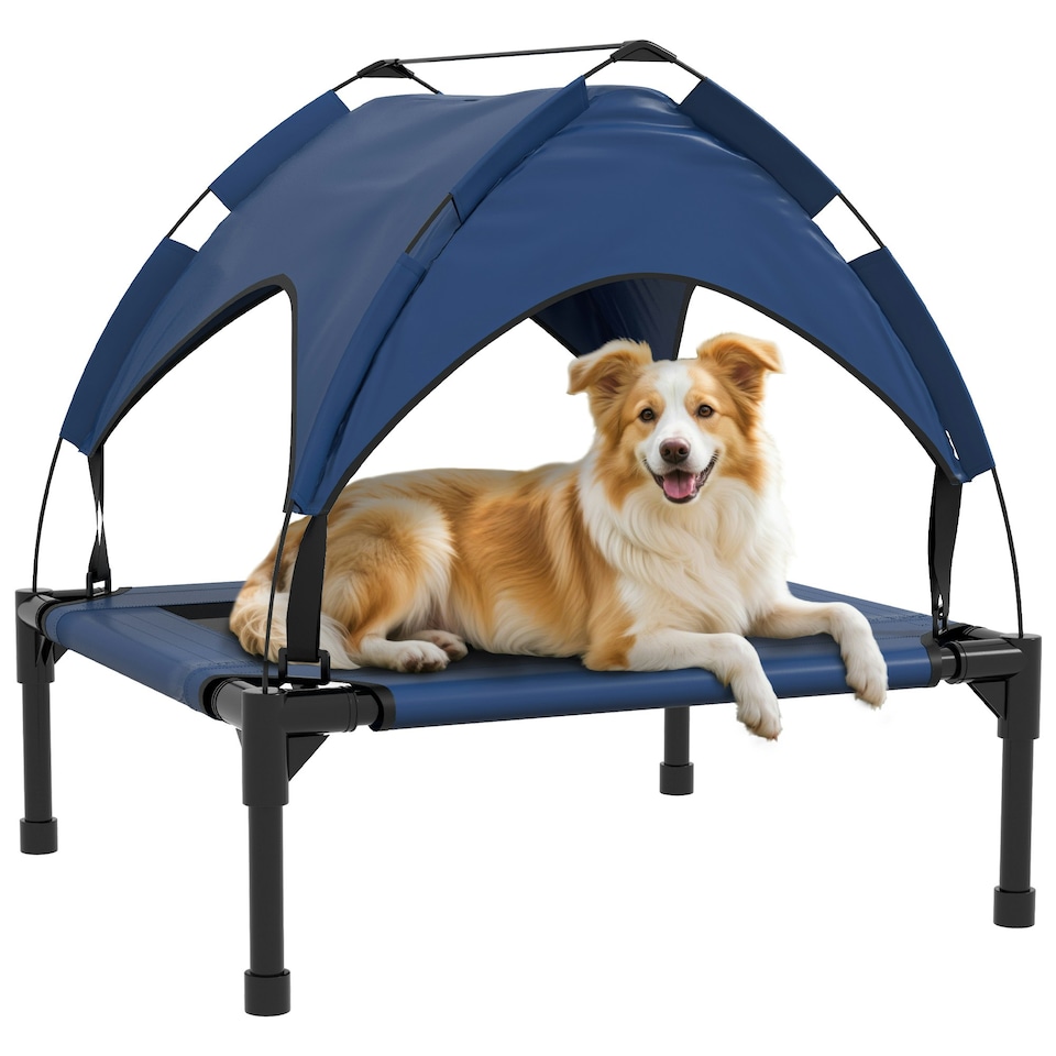 image 1 of PawHut Cooling Raised Dog Bed w/ Breathable Mesh, for S, M Dogs - Dark Blue