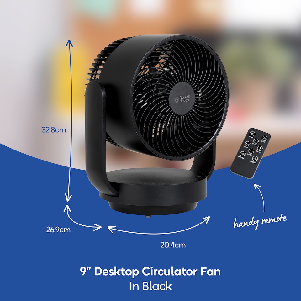 image 1 of Russell Hobbs 9” Desktop Circulator Fan with 7 Speed Settings Black RHDCF1001B